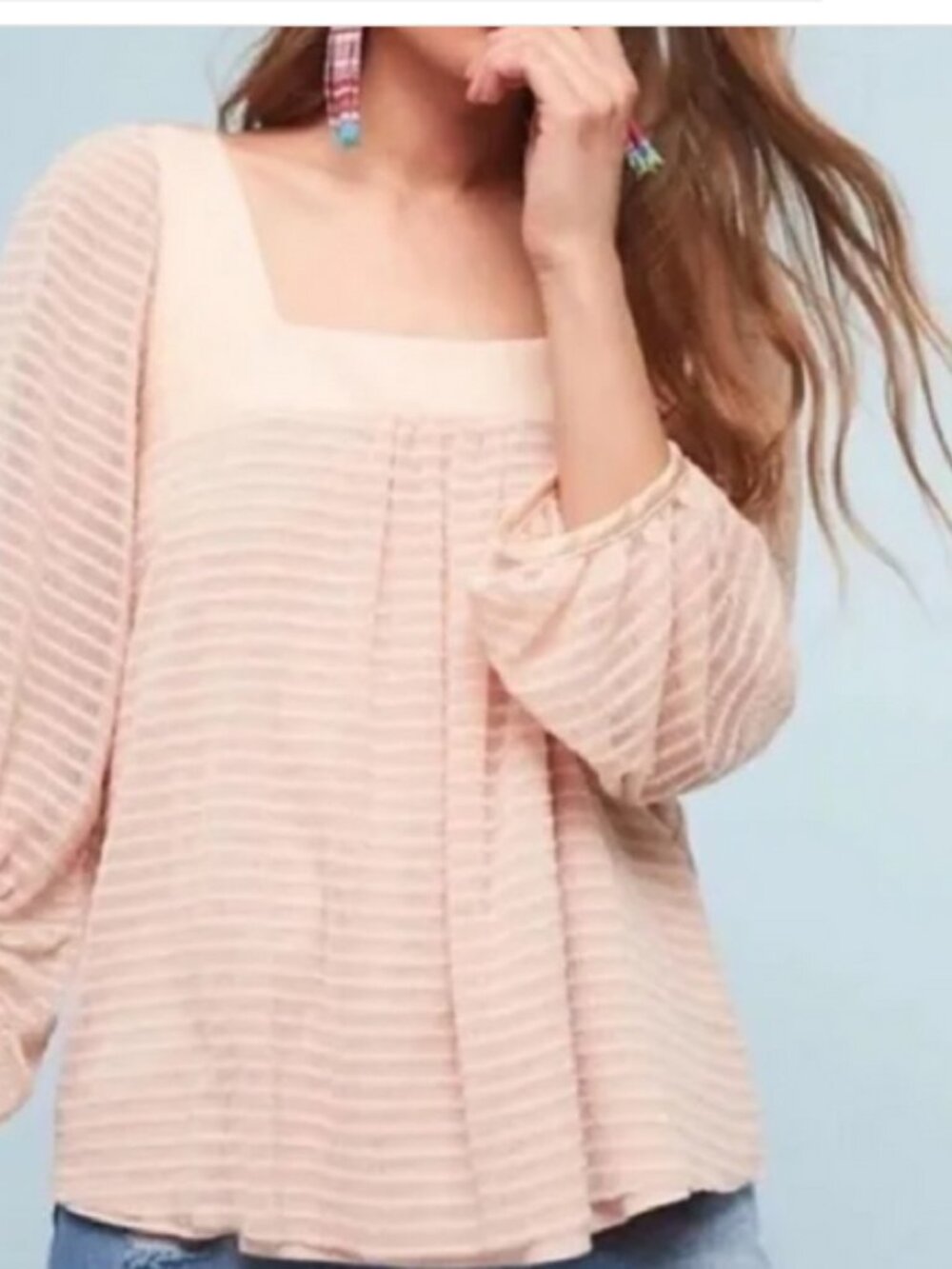 Anthropologie Meadow Rue Allyson Peach Textured Balloon Sleeve Blouse Small